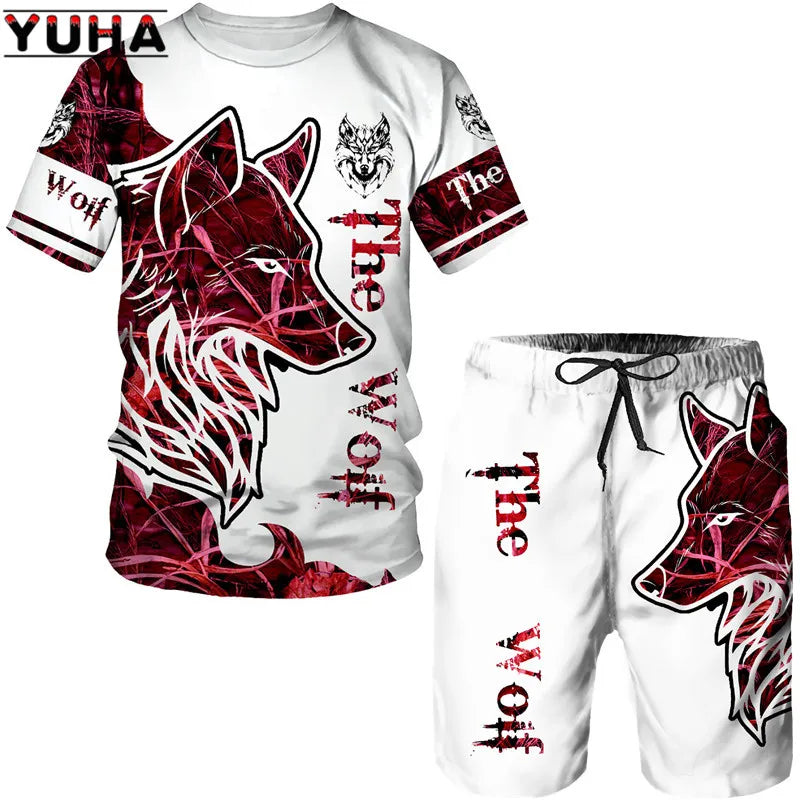 YUHA, The Wolf 3D Printed Cool T-shirt & Shorts Suit Men's Summer Short Sleeve O-neck Tops Male/Female Casual Sportwear Tracksui